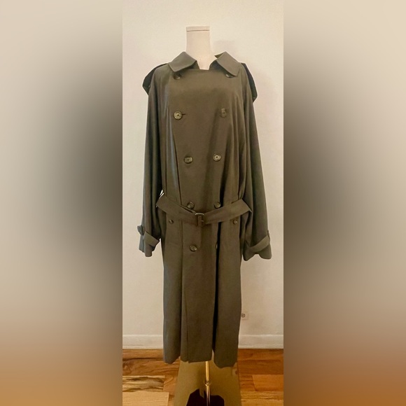 Vintage Burberry Men's Double Breasted OLIVE Green Trench Coat - Picture 3 of 10